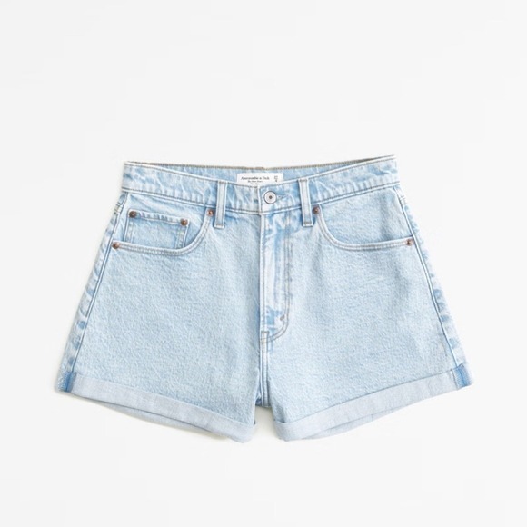 Abercrombie & Fitch Pants - Women's High Rise Mom Curve Love Light Blue Denim Shorts